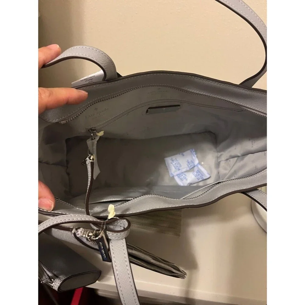 Kate Spade New York Staci large tote bag and pouch set in a neutral grey 3 pcs